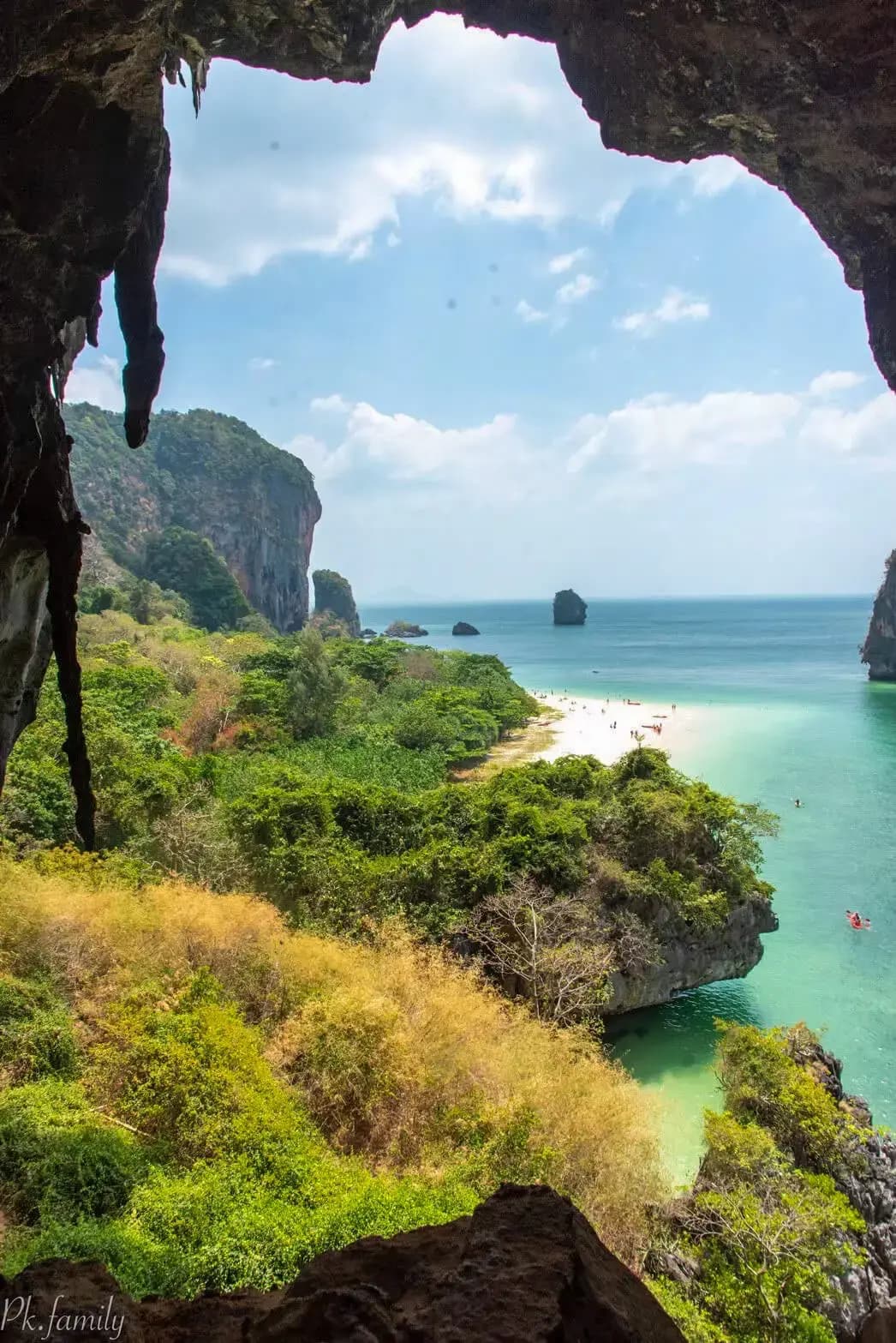 Distant view from the cave of the tropic beach